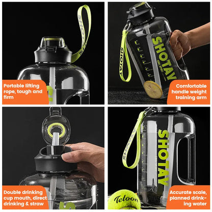 2L Water Bottle with Straw for Sports